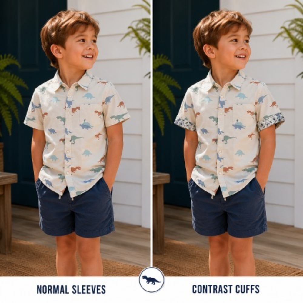 Denim‎ & Flower Boys' Dino Button-Up Shirt Size 4 – Contrast Cuff Detail